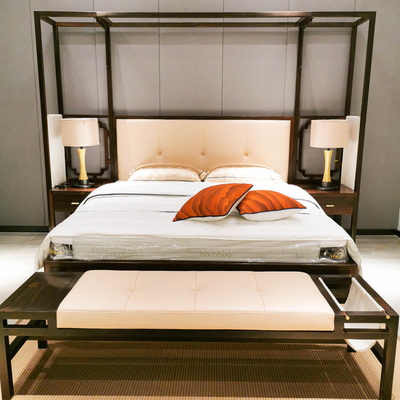 所罗门大叶紫檀新中式家具卧室床组合4件套